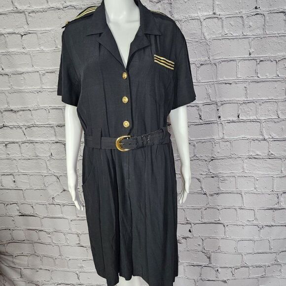 SL Fashions Navy Blue Belted Romper, Women's Medium - Picture 2 of 9
